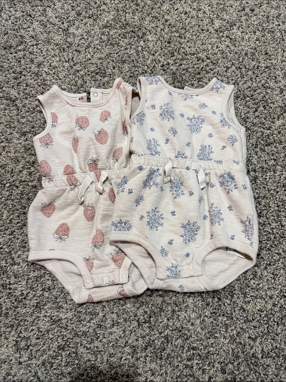 Little Planet Strawberry & Blue Floral Romper - Set of 2